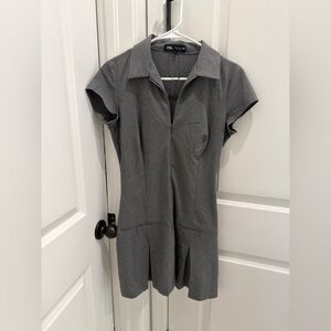 Zara Short Sleeve Collared Gray Zip-Front Dress